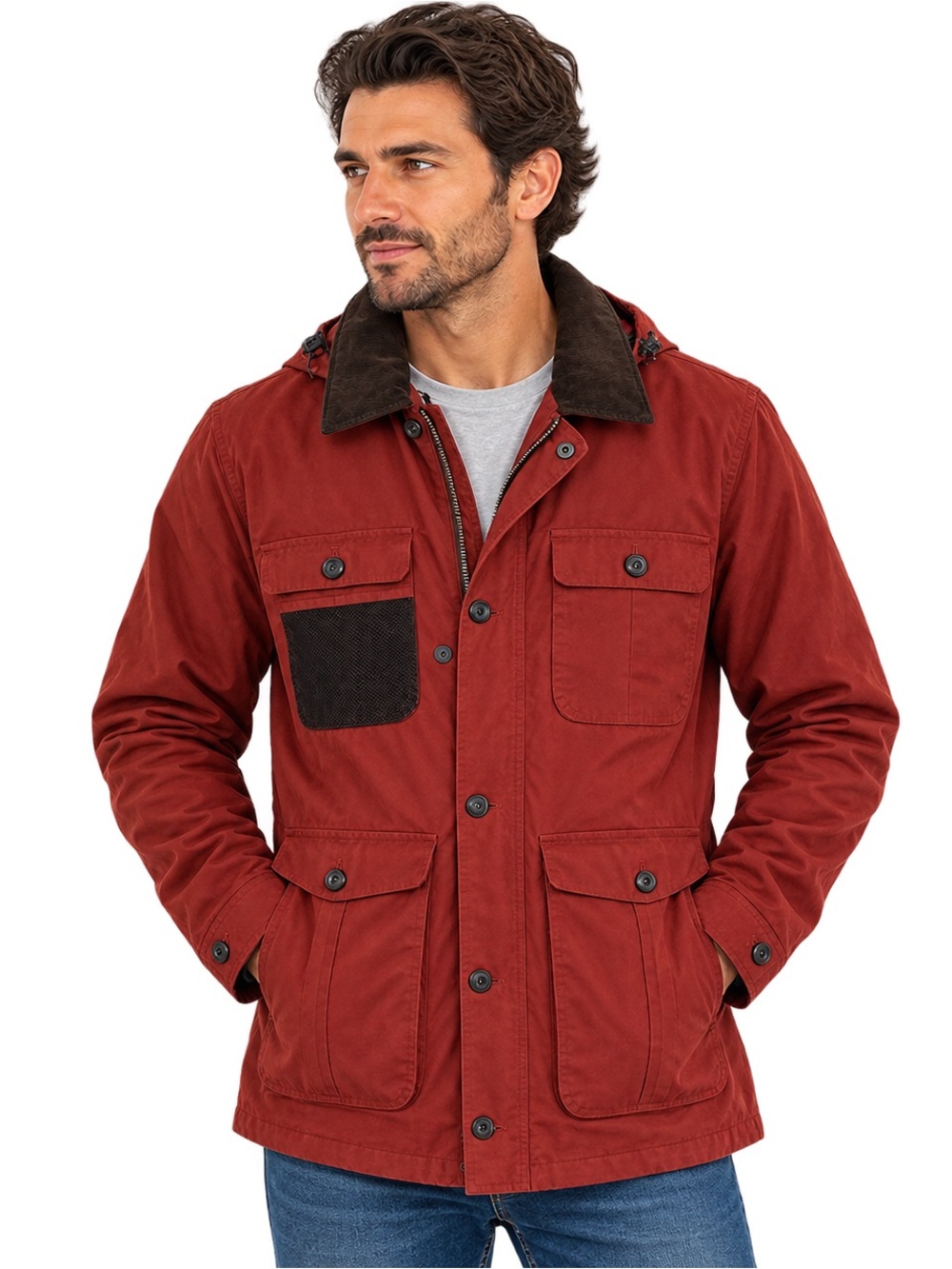 Banana Republic Utility Field Jacket Burnt Caramel Red Corduroy Collar Large L